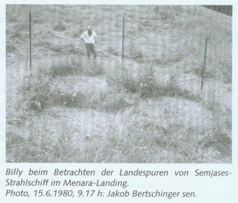 Billy looking at the landing tracks from Semjase's Beamship in the Menara Landing. Photo, 6/15/1980, 9:17am: Jakob Bertschinger Sr.